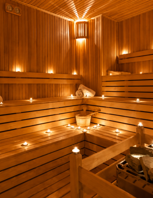 cozy amber wood sauna retreat